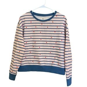 Pact Organic Cotton All Over Hearts Sweater Pullover Crew Neck India Stripes M